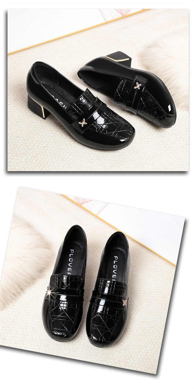 4.5cm British Style Deep Mouth Block Heels Shoes Women Loafers Bright Leather 2024 Spring Soft Leather Shoes for Office Mom