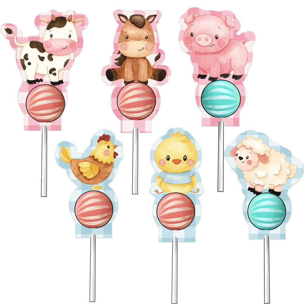 18PCS Farm Animal Lollipop Cards Carton Candy Paper Holders For Kids Baby Shower Happy Birthday Party Candy Packaging Supplies