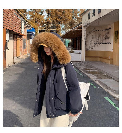 Winter Solid Long Sleeve Hooded Down Cotton Coat Tops Korean Women's Single Breasted Zipper Hooded Cardigan Short Jacket Thick