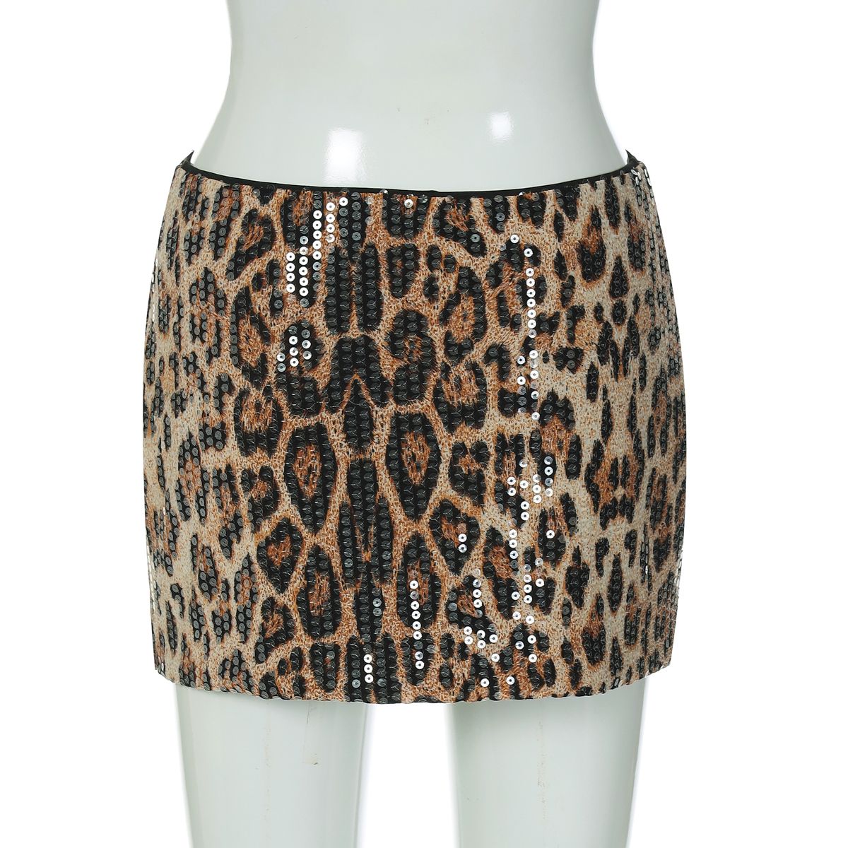 Dulzura Summer Latest Fashion Elegant High Waist Sequins Sexy Slim Leopard Print Short Skirt Party Club Street Clothes Wholesale