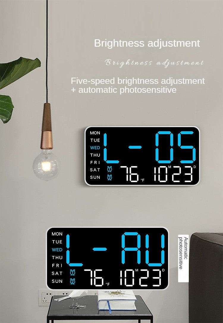 Large Digital Wall Clock Week Date Temperature Display Voice Control Table LED Alarm Clocks Brightness Adjustable 12/24H Clock