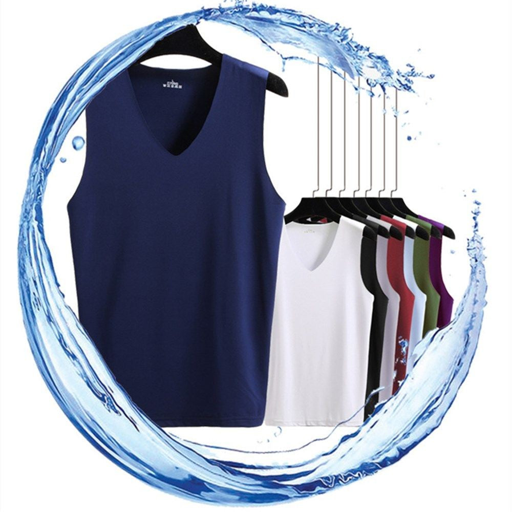 Casual Fashion Stretch Tight Slim Solid Undershirt Ice Silk Seamless Men's Tank Tops