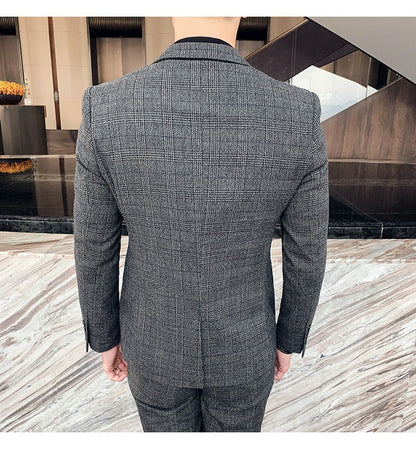 Men's High-quality Plus Size 5XL-M 3-piece Suit (suit+vest+pants) Business Fashion Plaid Suit Groom's Wedding Banquet Set