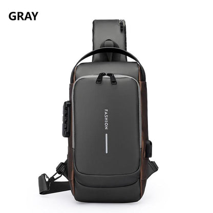 Men's Anti-theft Password Lock Chest Bag Multifunctional Waterproof Adjustable Shoulder Strap USB Charging Casual Crossbody Bag