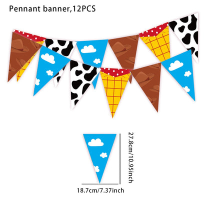 inspired Story Cartoon Party Decoration Banner Cloud Cow Print Triangle Pennant Flag Streamer Kids Boys Baby Shower Supplies