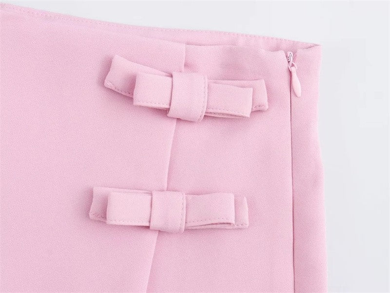 MUJER 2025 Pink White Mini Skirt Woman Fashion Bow Skort For Women Summer Slit S