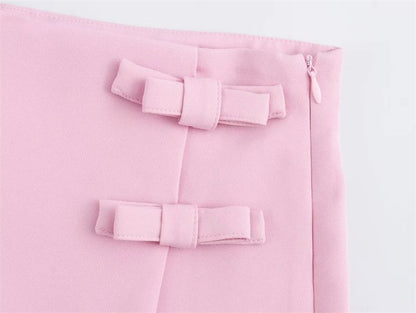 MUJER 2025 Pink White Mini Skirt Woman Fashion Bow Skort For Women Summer Slit S