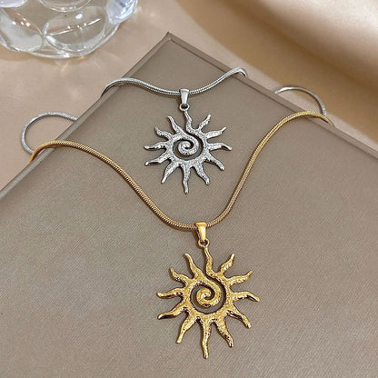 Colar Vintage Chique Com Pingente Em Formato De Sol Aço Inoxidável Joias Acessórios De Moda Dourados Presente Para Mulheres Homens Casais