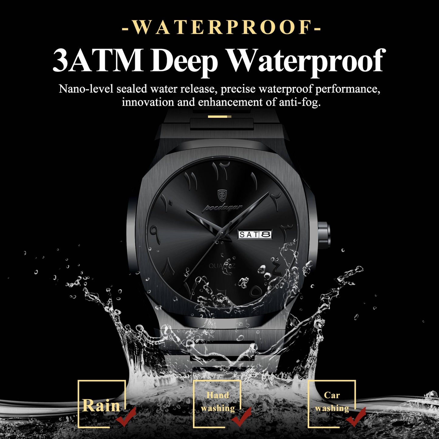 POEDAGAR Fashion High Quality Men Clock Date Week Waterproof Watch For Man Quartz Stainless Steel Luxury Men's Watches Reloj+Box
