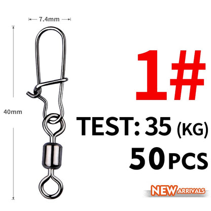MEREDITH 50 PEÇAS Acessórios para Pesca de Lucio Conector Giratório de Rolamento Pino de Aço Inoxidável Snap Anzóis Isca Giradores Equipamento de Pesca