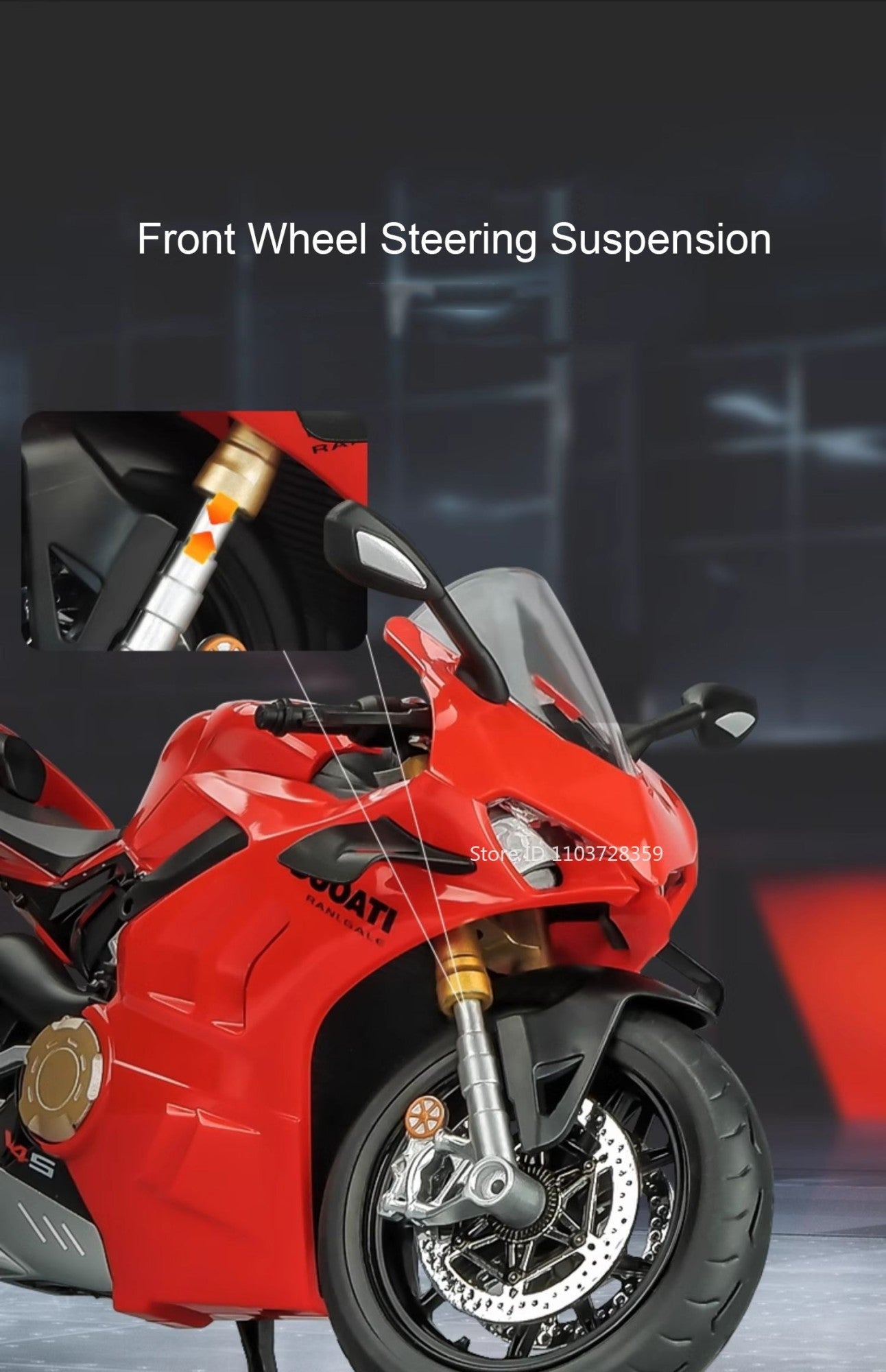 Modelos de motocicleta em miniatura 1:9 Scale 1299 V4S Brinquedos de motocicleta de liga leve com som, luz e absorção de choque, motocicletas de ornamento para presentes infantis