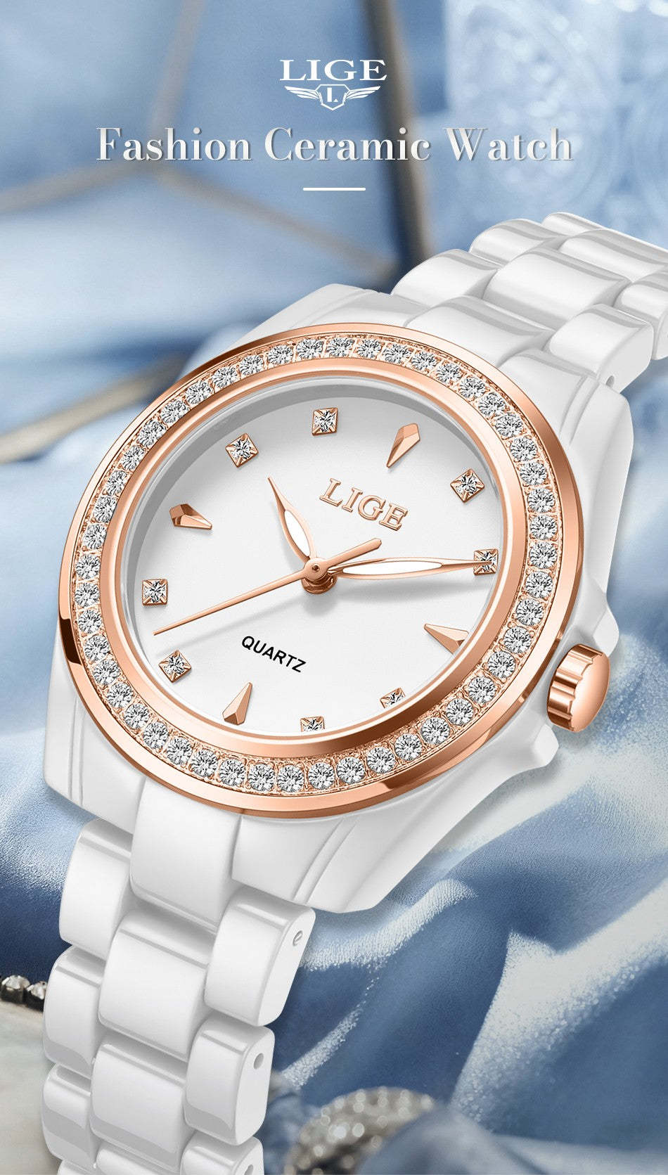 LIGE Fashion Elegant Watch for Women Ceramics Strap Diamond wristwatch Luxury Ladies Bracelet Quartz Watches Gifts Reloj Mujer