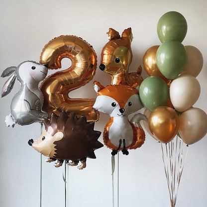 19pcs Hedgehog Deer Fox Rabbit Balloon Set Gold Number Balloon Woodland Animal Happy Birthday Party Decorations