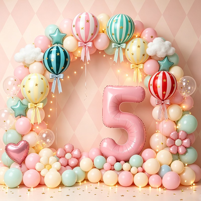 Pink 32 inch Digital 4D Striped Star Foil balloon Set, Ribbon Suitable for Birthday Parties, Showers, Anniversaries, Christmas
