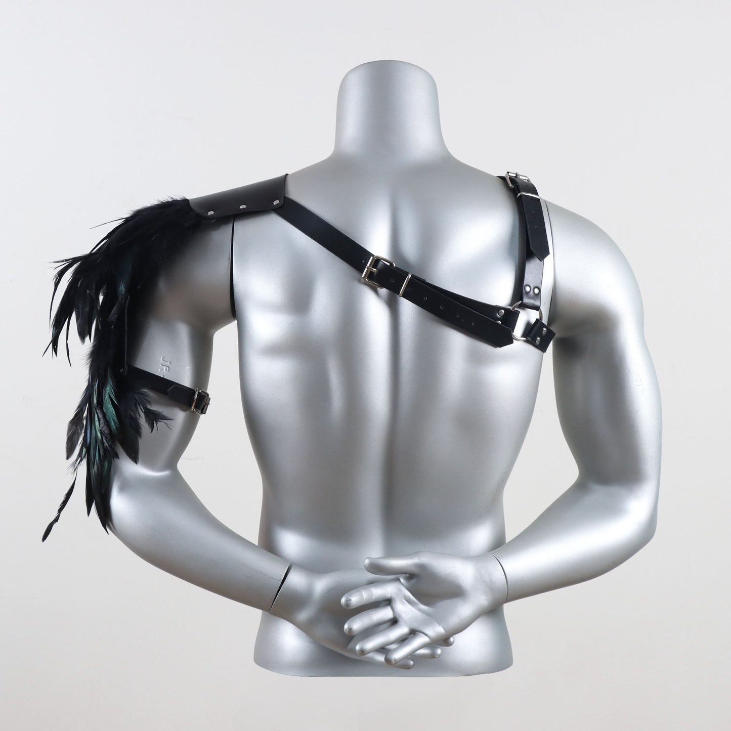 Feather Cloak Halloween Medieval Man Gothic Shoulder Armor Black PU Leather Harness Armour Cape Pirate Vampire Cosplay Costume