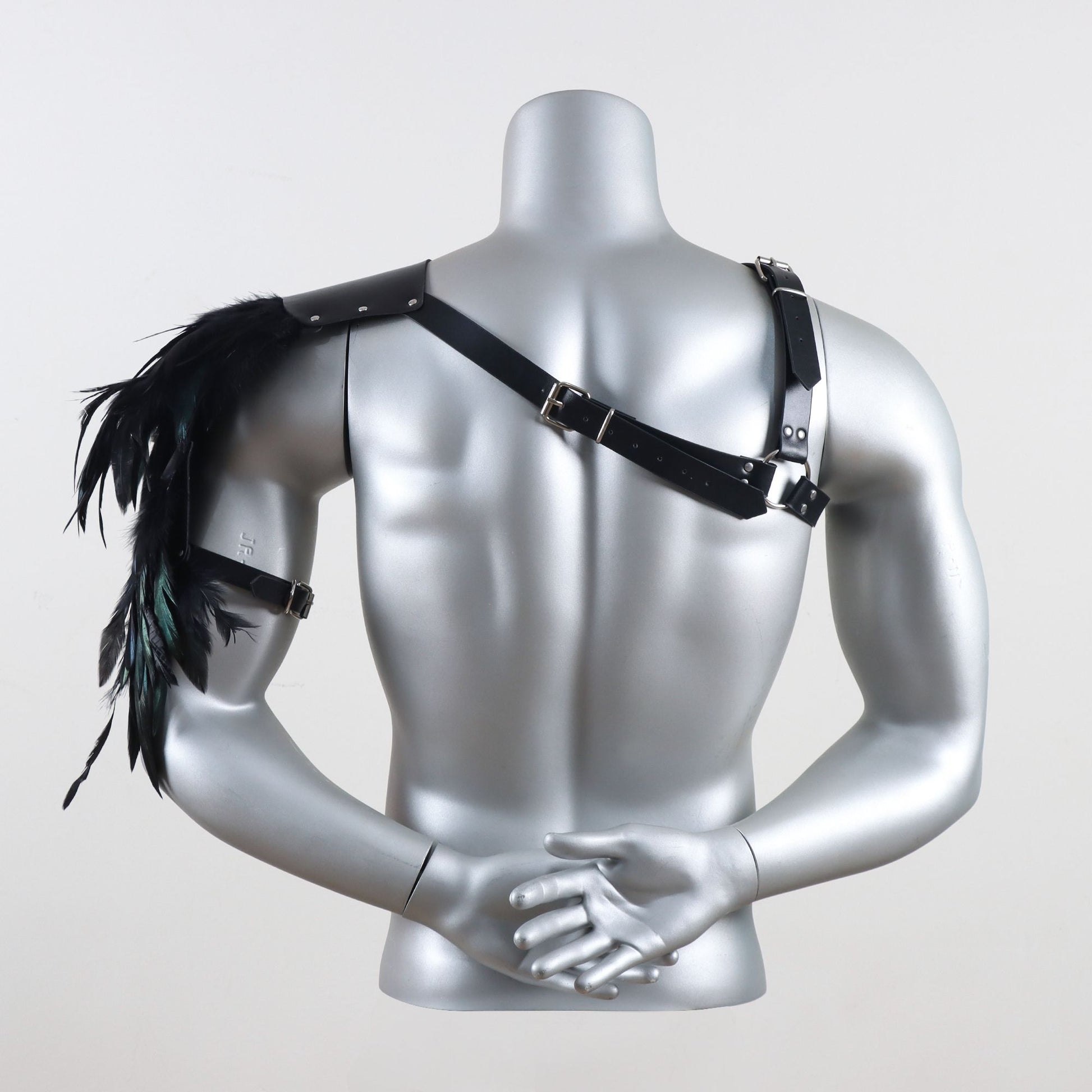 Feather Cloak Halloween Medieval Man Gothic Shoulder Armor Black PU Leather Harness Armour Cape Pirate Vampire Cosplay Costume