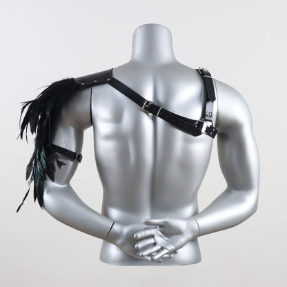 Feather Cloak Halloween Medieval Man Gothic Shoulder Armor Black PU Leather Harness Armour Cape Pirate Vampire Cosplay Costume