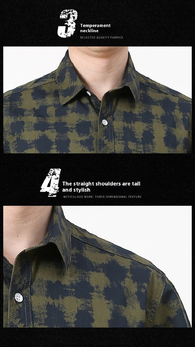 Summer Men Short Sleeve Cargo Breathable Shirt Men Casual Plaid Tactic Shirts Men Camouflage Outdoor Camp Hike Safari Work Shirt