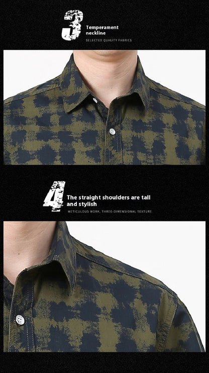 Summer Men Short Sleeve Cargo Breathable Shirt Men Casual Plaid Tactic Shirts Men Camouflage Outdoor Camp Hike Safari Work Shirt