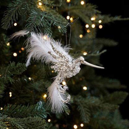 1PC Gold/Silver Artificial Hummingbird Pendant With Feather Glitter Bird Christmas Tree Ornament 2026 New Year Decorations