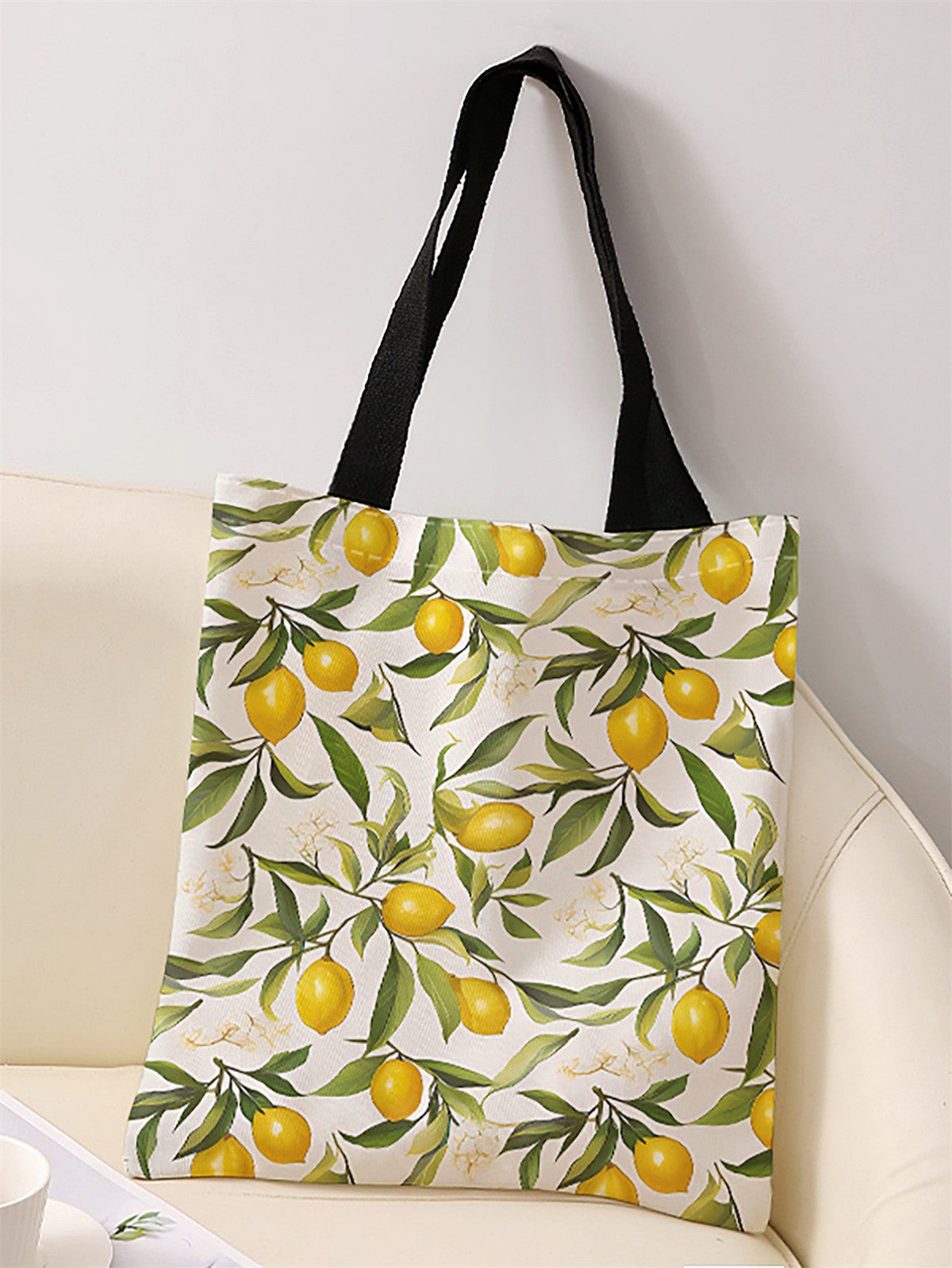 Lemon pattern printed casual handbag, reusable fashionable backpack, multifunctional handbag, canvas shopping bag