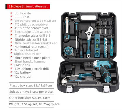 Conjunto de Ferramentas Elétricas para Furadeira 19-160PCS Jogo de Ferramentas Multifuncional para Reparo Doméstico Chave de Fenda Alicate Automotivo Caixa de Ferramentas