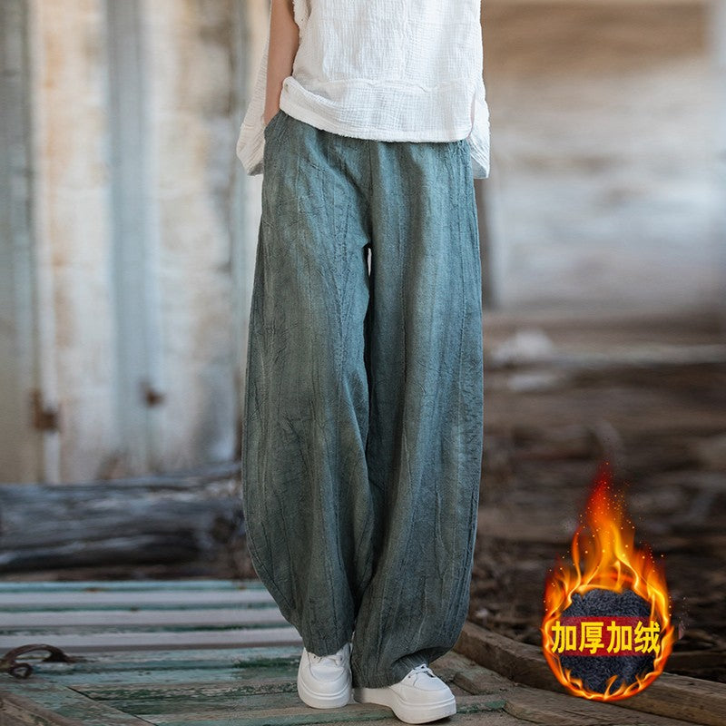 Elegant Women's Cotton Linen Baggy Cargo Pants Vintage Elastic Waist Yoga Trousers Loose Casual Long Wide Leg Oversize Clothes