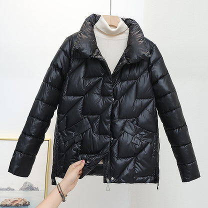 Women Jacket Winter Parkas Female 2023 New Glossy Down Cotton Jackets Stand Collar Casual Warm Parka Short Coat Female Outwear