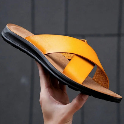 Men Shoes New  Summer Shoes Italian Leather Slippers Men High Quality Size 38-47 Beach Slip on Flats Man Flip Flops Mens Sandals