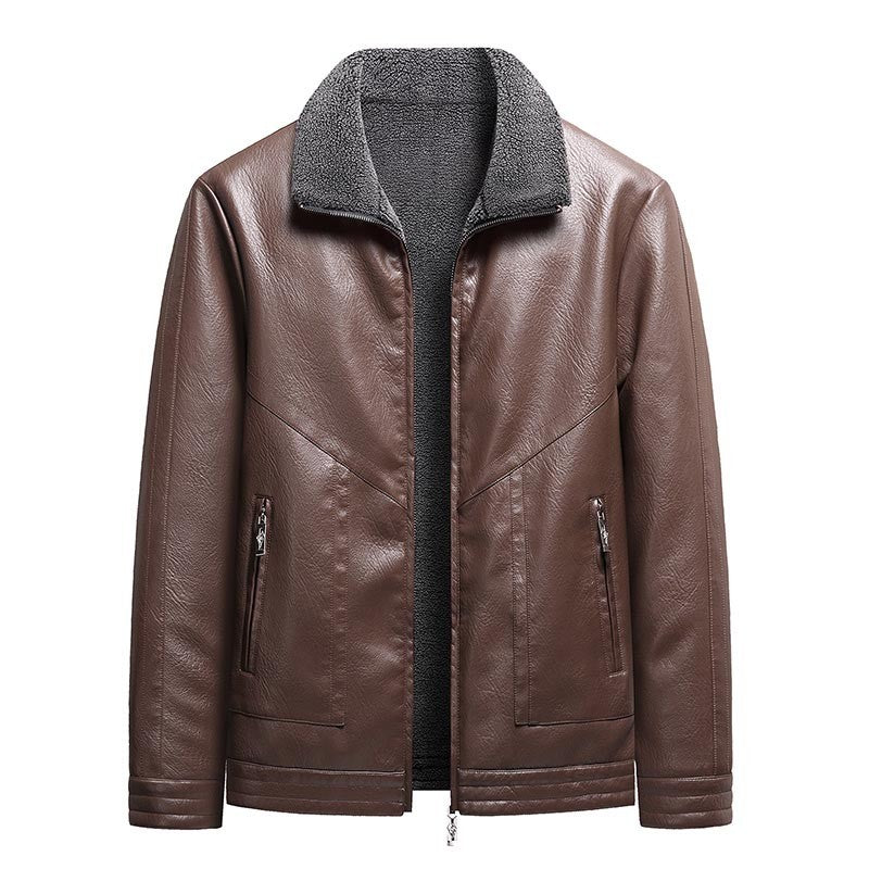 Leather Jacket Men Coats Autumn Fur Collar Luxury Fleece Black Oversized  6XL 7XL 8XL Plus Size Warm Winter Comfort High Quality