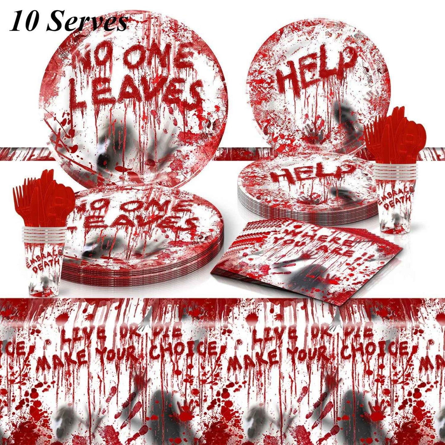Conjunto de Louça de Festa de Halloween Pratos Festivos Guardanapos Toalha de Mesa Louça Descartável para 10/12 Convidados Decoração de Halloween