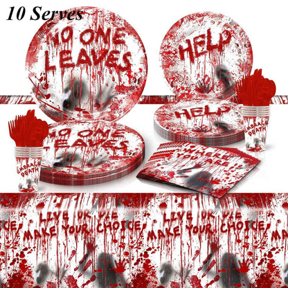 Conjunto de Louça de Festa de Halloween Pratos Festivos Guardanapos Toalha de Mesa Louça Descartável para 10/12 Convidados Decoração de Halloween