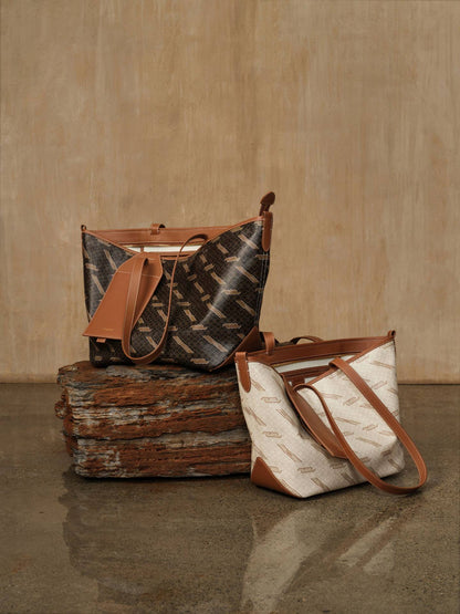 Songmont Designer Tote Bag Signature Monogram Print PU Material Lightweight Durable Womens Bag Zipper Top Polyester Lining