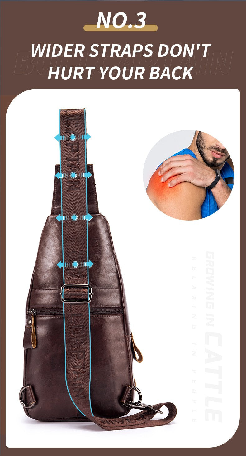 BULLCAPTAIN Bag Genuine Leather Chest Bag Men's Fashion Style Casual Straddle Bag Business Large Capacity Leather Men's Luggage
