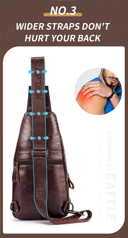BULLCAPTAIN Bag Genuine Leather Chest Bag Men's Fashion Style Casual Straddle Bag Business Large Capacity Leather Men's Luggage