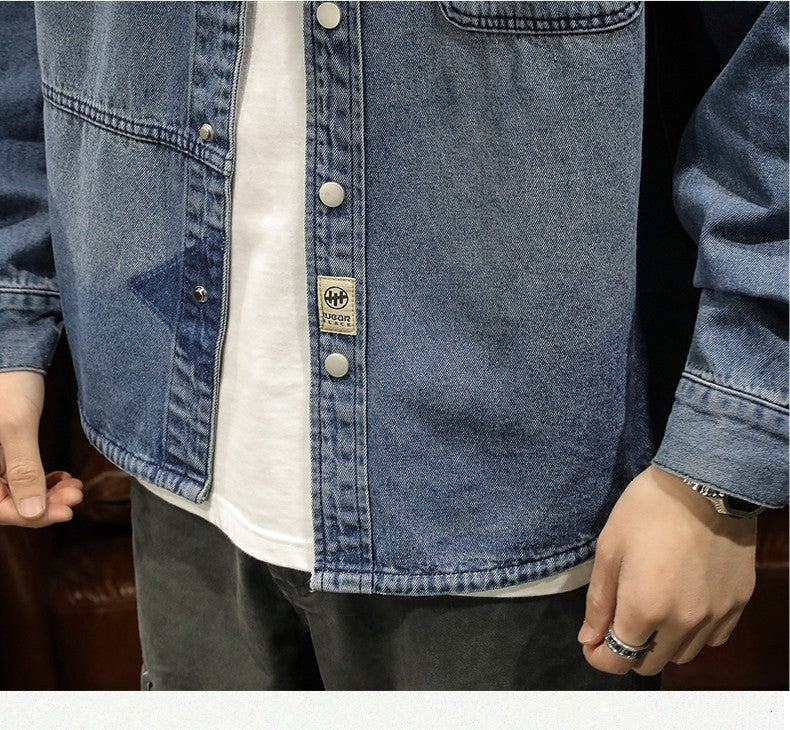 American Sle Heavyweight Men's Denim irt Loose Workwear Jaet Casual Long Sve Breathable Moisture ng Pure Color