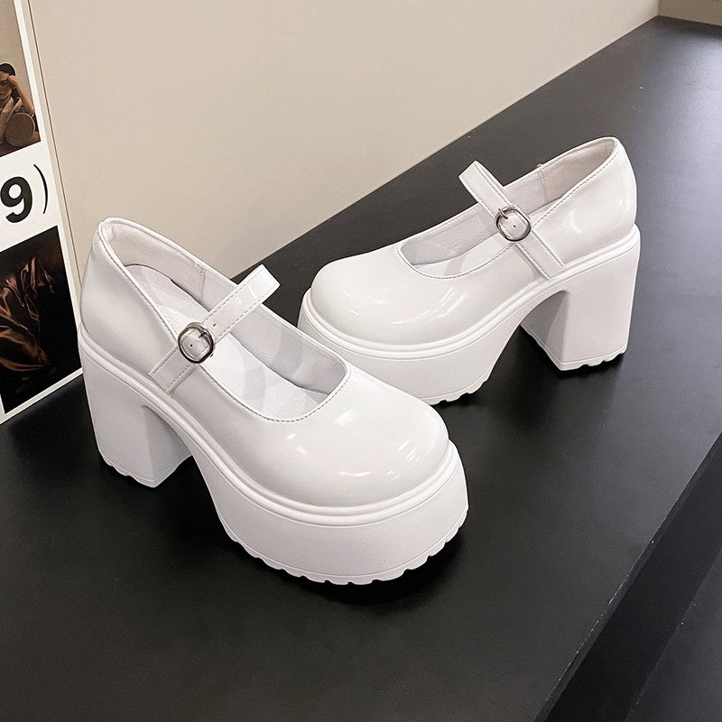 Sapatos Mary Jane Pretos de Salto Agulha Feminino 2023 Gótico Plataforma Grossa Bombas Sapatos Femininos Plus Size com Fivela no Tornozelo para Festa Lolita 42