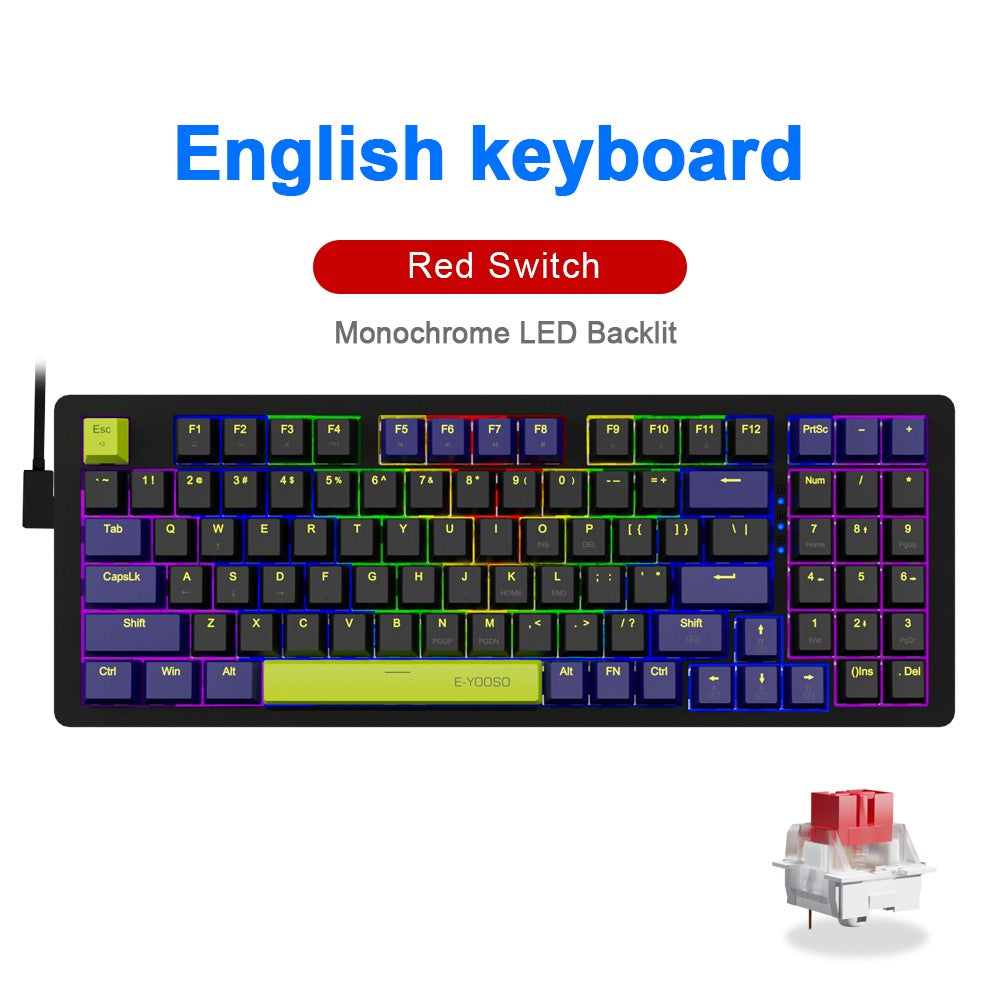 Teclado Mecânico Gamer E-YOOSO Z94 USB com Fio LED Monocromático Retroiluminado Switch Azul Vermelho 94 Teclas para Computador Laptop PC