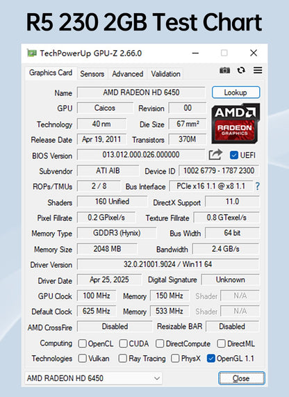 Placas de Vídeo SOYO R5 230 2G DDR3 64 bits HDMI*2 compatibilidade para Componentes de Computador para Jogos Desktop Placa de Vídeo GPU R5230
