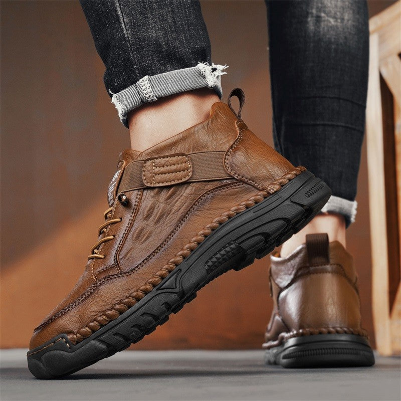 Italian Men's Outdoor Walking Boots Casual Leather Comfy Designer Driving Flats Fashion Vintage Handmade Thick Bottom Sneakers