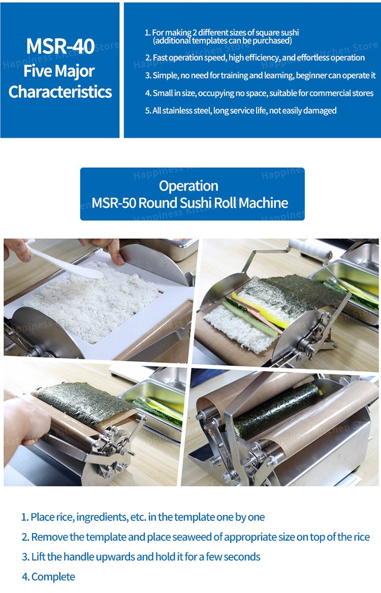 Máquina Comercial para Fazer Sushi em Rolo Kit Profissional para Fazer Sushi Utensílios de Sushi Redondo/Quadrado