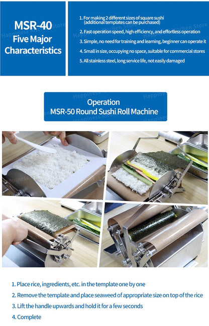Máquina Comercial para Fazer Sushi em Rolo Kit Profissional para Fazer Sushi Utensílios de Sushi Redondo/Quadrado