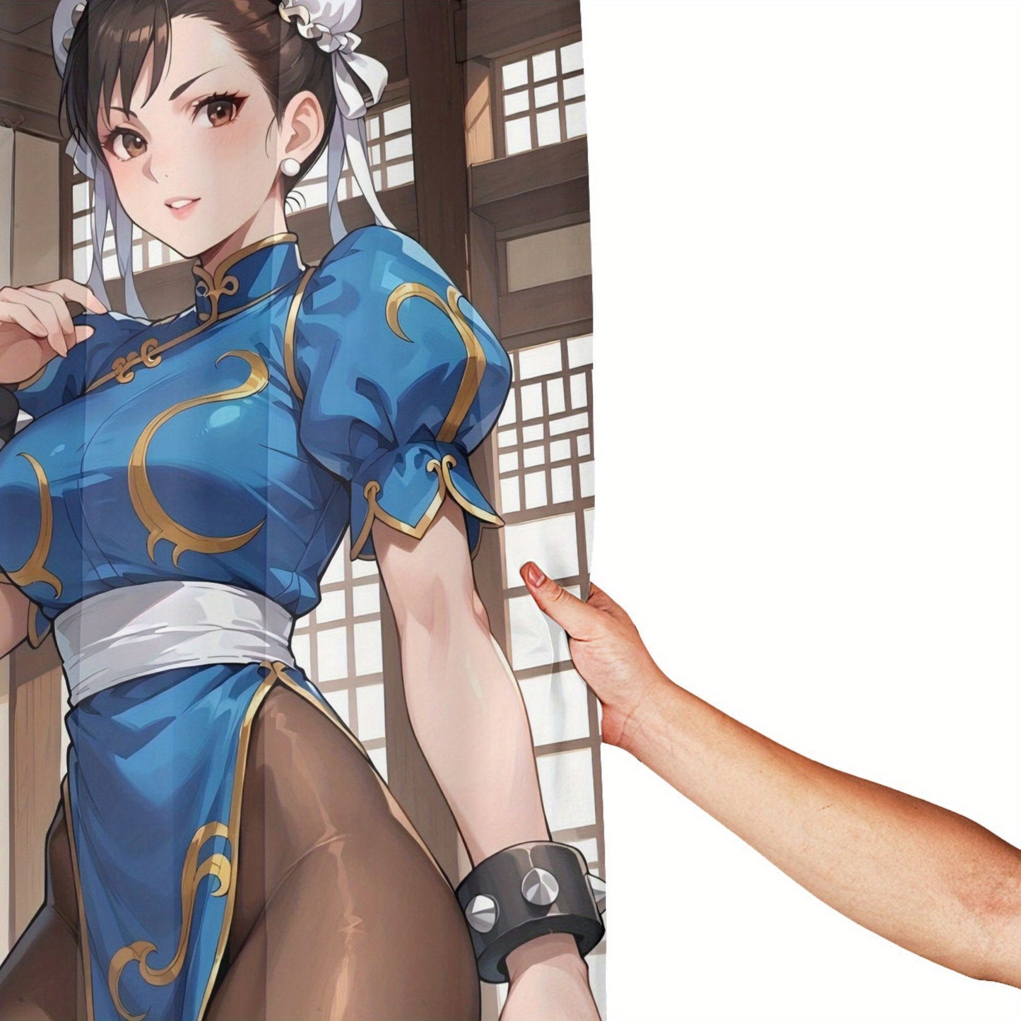 Cortina de Chuveiro Inspirada em Chun Li com Ganchos, Decoração de Banheiro em Poliéster Removível e Durável, Lavável à Máquina, Elegan