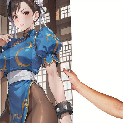 Cortina de Chuveiro Inspirada em Chun Li com Ganchos, Decoração de Banheiro em Poliéster Removível e Durável, Lavável à Máquina, Elegan