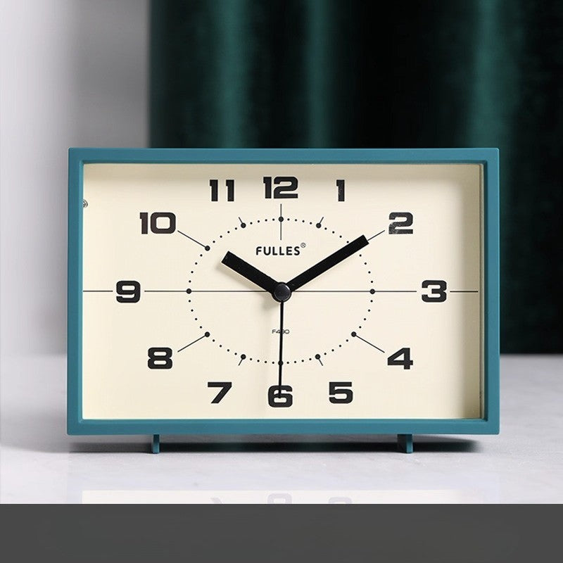 1PC Retro Small Alarm Clock Desktop Ornament Elderly Silent Square Living Room Table Clock Desktop Home Decoration