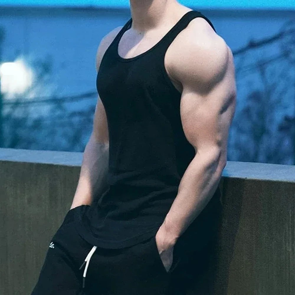 Men's Sport Slim Vest Summer Breathable Sleeveless Round Neck Gym Exercise Running Tank Top Male Sport Fitness Tees Undershirt