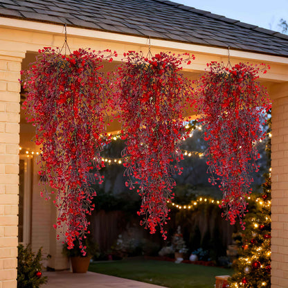 3pcs Artificial Hanging Plants Garland Plastic Red Ferns Fake Ivy Plant for Christmas Home Wedding Table Party Garden Decoration
