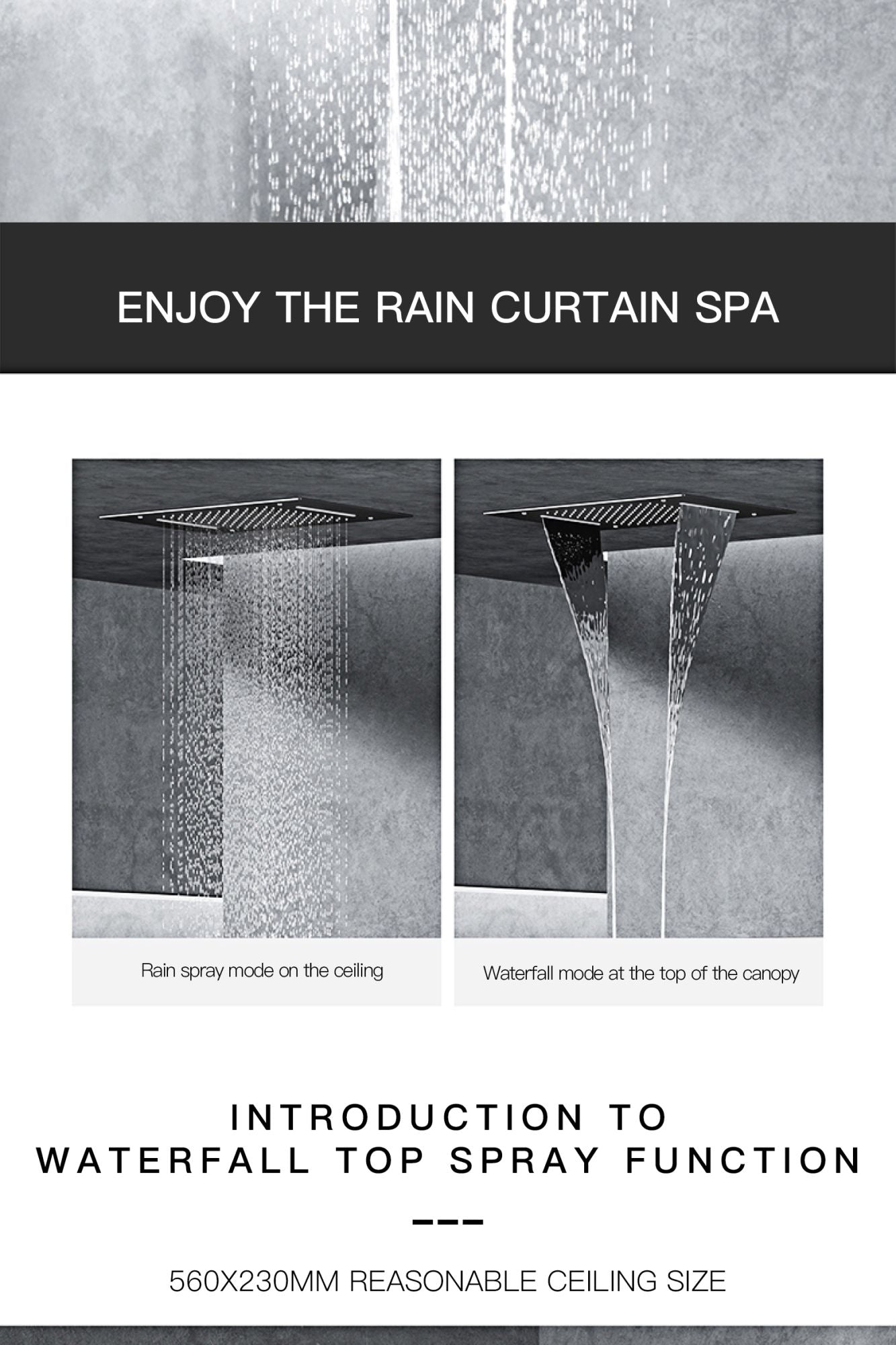 Luxury  black brass shower system wall-mounted LED digital display design Cold & hot dual-control 4-function ceiling shower Tap