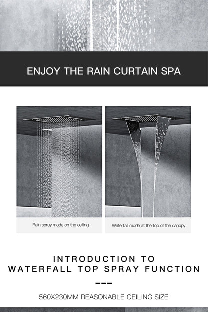 Luxury  black brass shower system wall-mounted LED digital display design Cold & hot dual-control 4-function ceiling shower Tap