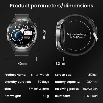 Smartwatch GUHUAVMI GT5 Pro 2025 Masculino com Tela HD AMOLED, GPS, Monitor de Trajetória de Movimento, Frequência Cardíaca, Chamada Bluetooth e 1.52", IP68